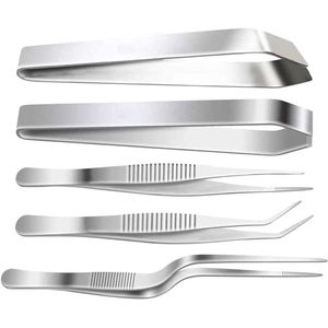 5 Pcs Fish Degree Tweezers Set - 3 Pieces Kitchen Tweezers Stainless Steel - 2pcs Stainless Steel Fish Tongs - 16cm/12cm for Cookware and Seafood