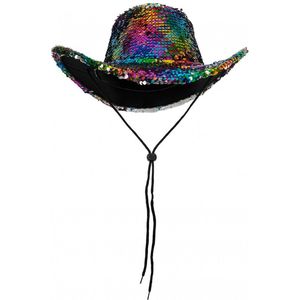KIMU Cowboyhoed Regenboog Zilver Pailletten - Pride Kleurrijk Cowboy - Rodeo Feest Carnaval Foute Party Festival