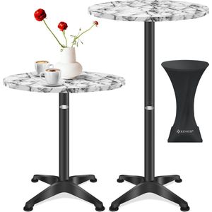 KESSER® bartafel bistrotafel 2in1 aluminium roestvrij stalen blad | in hoogte verstelbaar | 70cm / 115cm | partytafel tafel Ø 80cm | binnen & buiten | bruiloft | receptietafel | 4 poten - Marmer