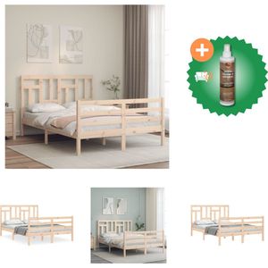 vidaXL Bedframe met hoofdbord massief hout 120x200 cm - Bed - Inclusief Houtreiniger en verfrisser