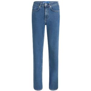 High Rise Straight Denim Dames Jeans in Mid Blue Stone