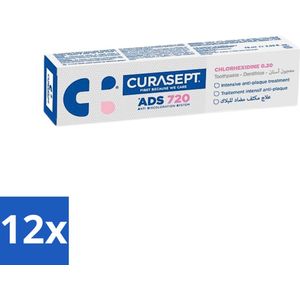12 x Curasept - ADS 720 Gel-Tandpasta - Chloorhexidine 0.20% - Beschermt Tandvlees & Tanden - 75 ml - Tandpasta - Chloorhexidine - Tandvleesproblemen - Gevoelig Tandvlees - Antibacteriële Tandpasta