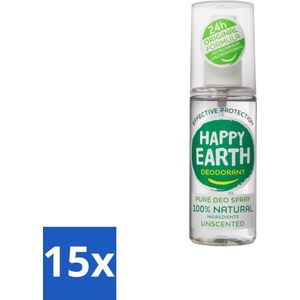 Happy Earth – Deodorant Spray – 100% Natuurlijk Unscented – 100 ml - Bulkverpakking - 15 stuks