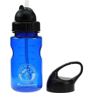 Kids At Work Drinkfles Met Rietje Blauw Met Handige Karabijnhaak Dop