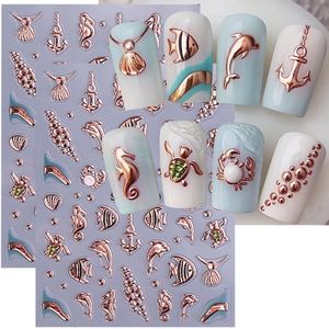2 Pcs Ocean Style Nail Art Stickers - 5D Perforated Sea Creature Nail Stickers - Zelfklevende Nagelaccessoires voor Vrouwen - Manicure Decoraties