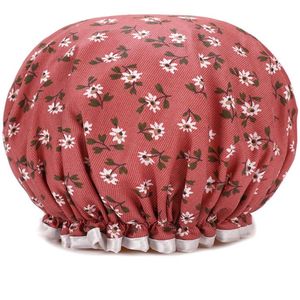 Jumada's - Douchemuts - Shower cap - Haar cover - Waterdicht - Dubbele laag - Bloemetjes - Roze