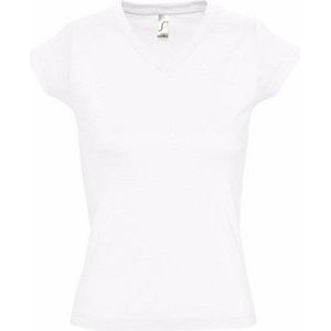 Dames t-shirt V-hals wit 100% katoen slimfit - Dameskleding shirts 36