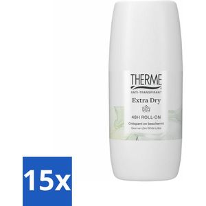 15 x Therme - Extra Dry Zen White Lotus Roller - Anti-transpirant - Beschermend - 60ml - Anti-transpirant - Zweetvocht - Zweetgeur - Huidverzorging - Ontspanning