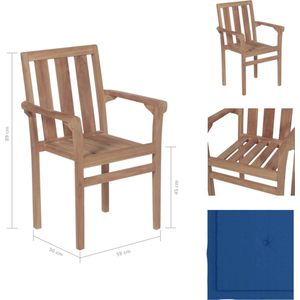 vidaXL Stapelbare Houten Tuinstoelenset - 58x50x89 cm - Koningsblauw Kussen - Duurzaam Teakhout - Inclusief 6 Stoelen en 6 Kussens - Tuinstoel