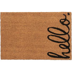 deurmat kokos - met tekst hello - 60 x 40 cm - antislip - weerbestendig - binnen en buiten