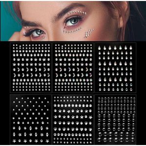 6 Vellen Festival Face Gems - Zelfklevende Sieraden Stickers voor Gezicht en Nagels .