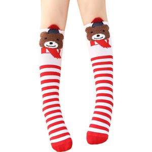 Kniekousen - 1 paar kniekousen meisjes beer rood-wit - lange sokken - 6-12 jaar - 100% elastisch katoen - cadeau meisjes - dierenprint