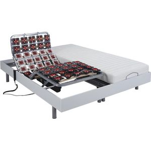 DREAMEA Elektrisch bed - bedbodem en matras - latex CASSIOPEE III van DREAMEA - OKIN motoren - 2 x 80 x 200 cm - wit L 200 cm x H 35 cm x D 160 cm
