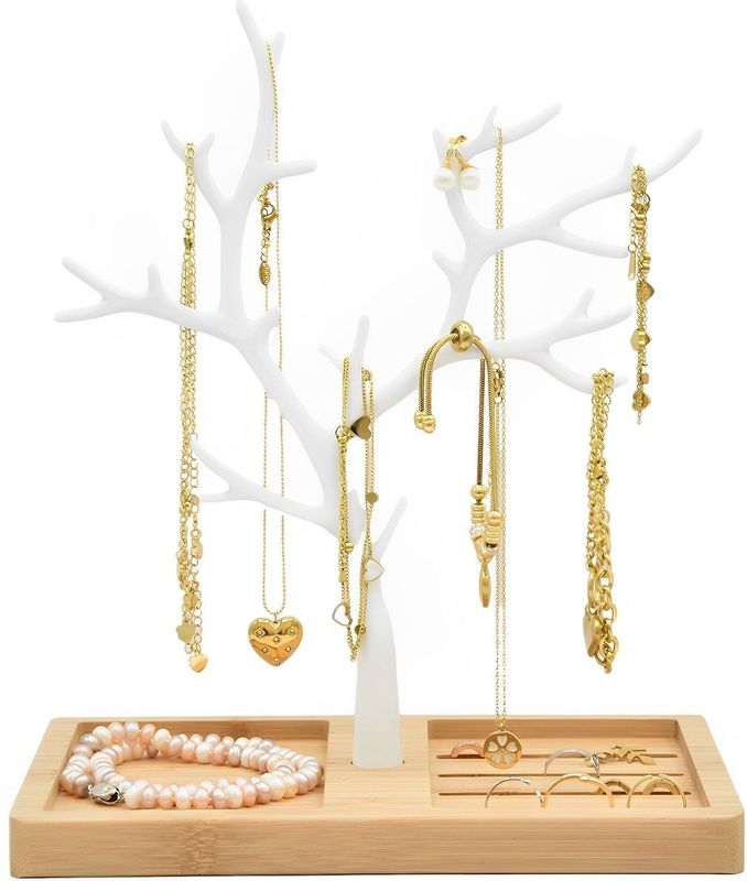 Galeara - Sieradenboom - Wit Metaal - Houten Voet - Sieradenstandaard