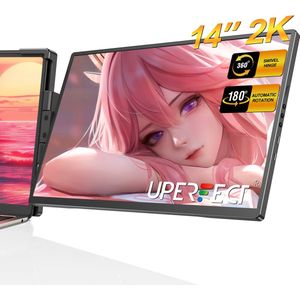 UPERFECT Portable Monitor G13 14"" 2K draagbaar scherm | 100% sRGB draagbare monitor| 180° Auto-Rotatie portable monitoren| Anti-verblindend IPS | Dual USB-C
