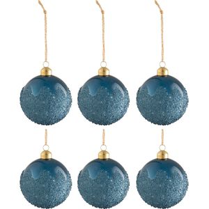 J-Line Kerstballen - suiker glas - mat blauw - small - doos van 6 stuks - kerstboomversiering