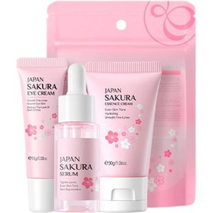 LAIKOU | Japan Sakura | Skincare Set Huidverzorging 3 stuks Gezichtscrème Serum | Essence crème | Gezichtsreiniger | Oogcrème | verzorgingsproducten| Anti aging , hydraterende Cadeauset voor huidverzorging | Kersenbloesemextract | Gift set