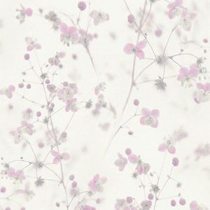 Bloemen behang Profhome 387264-GU vliesbehang hardvinyl warmdruk in reliëf glad met bloemen patroon mat roze wit grijs 5,33 m2