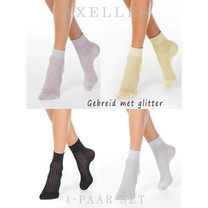 4-PAAR Stijlvolle sokken in glitter gebreid patroon, 36/37 (24)