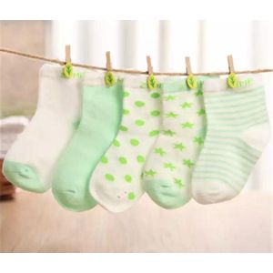 5 paar New born Baby sokken - Set Babysokjes - 0-6 maanden - Groene Babysokken - Multipack - Kraamcadeau voor Jongen of Meisje - Babyshower Cadeau - Kraammand