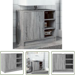 The Living Store Wastafelkast 63x29x55 cm bewerkt hout grijs sonoma eikenkleurig - Wastafelkast - Badkamerspiegel - Badkamermeubilair - Houten Wastafelkast - Grijze Wastafelkast