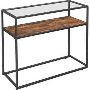 ZAZA Home console tafel - gehard glas - industrieel vintage - bruin-zwart