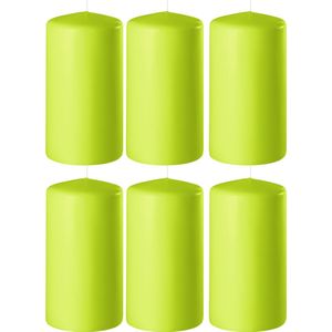 6x Lime Groene Cilinderkaarsen/Stompkaarsen 6 X 8 cm 27 Branduren - Geurloze Kaarsen Lime Groen