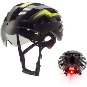 GOOFF Blitz fietshelm (transparant vizier) 3-in-1 - maximale ventilatie - met LED licht - fluorgeel maat M