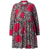 MIAMODA - Dames - Blouse A-lijn luipaard/rozen-motief lange mouwen - Champagne - Maat 42