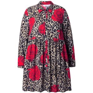 MIAMODA - Dames - Blouse A-lijn luipaard/rozen-motief lange mouwen - Champagne - Maat 42