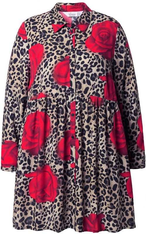 MIAMODA - Dames - Blouse A-lijn luipaard/rozen-motief lange mouwen - Champagne - Maat 42