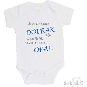 100% katoenen Romper ""Ik wil echt geen Doerak zijn maar ik lijk teveel op opa!!"" Unisex Katoen Wit/zwart/blauw 62/68