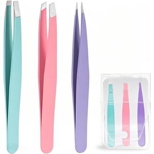 Set van 3 RVS Pincetten - Gekleurde Wimperpincetten - Epileren van Wenkbrauwen - Rechte en Gehoekte Pincetten - Puntige Pincetten voor Vrouwen en Mannen