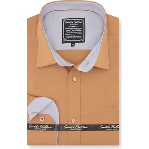 Heren Overhemd - Slim Fit - Ruiten Contrastbeleg - Bruin - Maat S