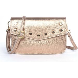 Leren schoudertasje / heuptasje / crossbodytasje | Beltbag metallic donkergoud - Giuliano