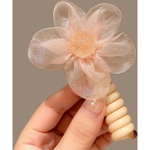 WiseGoods Luxe Haarstrik Spiraal Met Bloem Dames - Haaraccessoires Vrouwen - Haarklem - Haarelastiekjes Vrouw / Meisjes - Roze