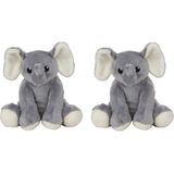 Set van 2x stuks pluche knuffel olifant van 20 cm - Speelgoed knuffeldieren olifanten