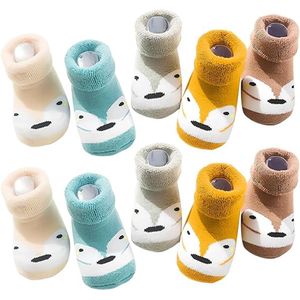 5 paar warme babysokken voor de winter, zachte babysokken voor pasgeborenen van 6-12 maanden oud, sokken voor pasgeborenen met dierenpatronen