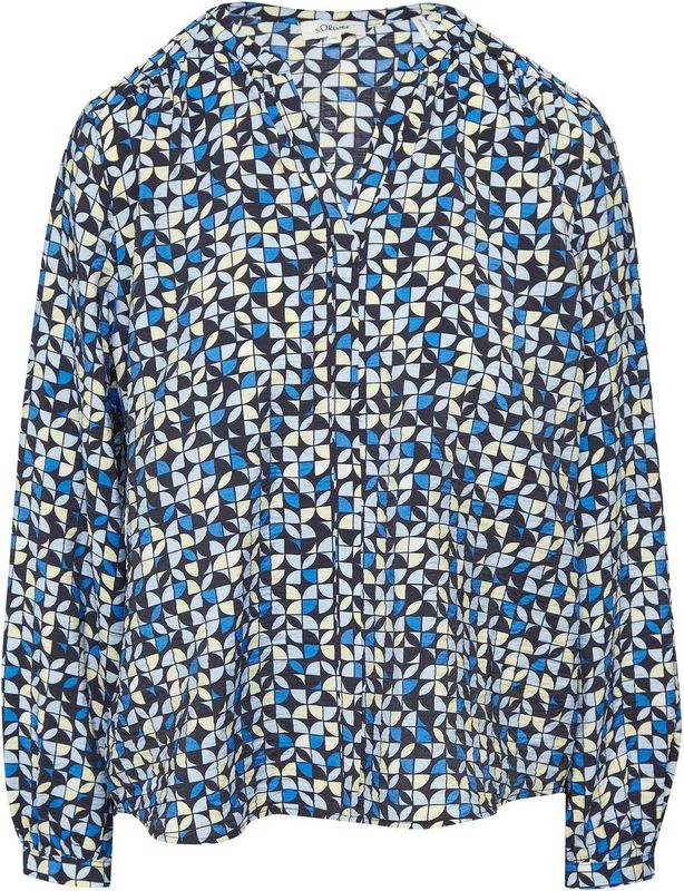 Blouse - Navy - Regular Fit - Lange Mouwen - Ronde Hals - Met Print All-Over