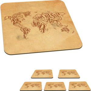 Onderzetters voor glazen - Wereldkaart - Vintage - Papyrus - 10x10 cm - Glasonderzetters - 6 stuks