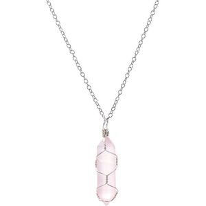 Kasey Rozenkwarts in Crystal Wrap aan Zilverkleurige ketting - Rozenkwarts hanger