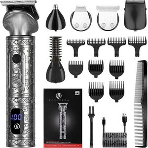 Equivera Baardtrimmer - 6-In-1 Multifunctionele Verzorgingsset- Haartrimmer - Draadloos - LED-Display - Diverse Opzetstukken