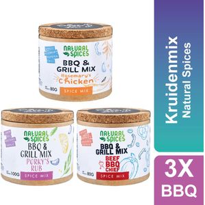 Kruidenmix - BBQ & Grill Mix - 3 smaken: Beef BBQ Chief, Porky's Rub en Rosemary's Chicken - Voordeelverpakking - 3 stuks - 100% Natuurlijke Smaakmaker - Natural Spices