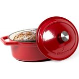 Daumonet Gietijzeren Braadpan 3L Ovaal - Inductie Sudderpan Rood - Braadpan voor Alle Warmtebronnen - Broodpan Brood Bakken - Broodbakbol voor Brood Bakken - Ø29CM - Hittebestendig tot 300°C - Cast Iron Kookpan