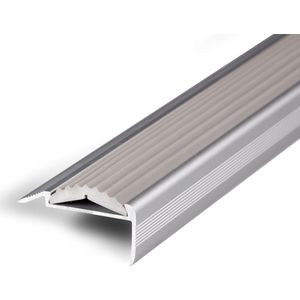 FLOORDIREKT Trapneusprofiel Power Grip - met Enkel Rubberen Inleg - Voorgeboord - Grijs - 100 cm