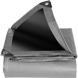 Afdekzeil, met ringen, 4 x 5 m, 280 g/m², PE, waterdicht, scheurvast, uv-bestendig, weerbestendig, afdekzeil, tuinmeubelen, winterbestendig, afdekzeil, universeel voor vrachtwagen, zwembad, hout, auto, boot, zwart