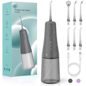 Draadloze Waterflosser – Oplaadbare Monddouche voor Tanden en Tandvlees met 6 Straaltips, IPX7 Waterdicht, 6 Modi, Ideaal voor Reizen en Thuisgebruik - GRIJS