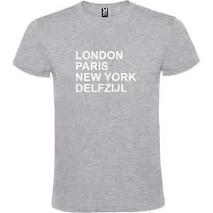 Grijs T-shirt 'LONDON, PARIS, NEW YORK, DELFZIJL' Wit Maat 4XL