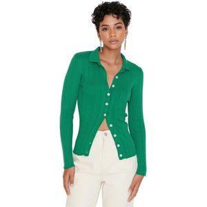Trendyol Mint Mercerized Look Geribbelde Polokraag Breiwerk Cardigan Twoaw20Hi0070