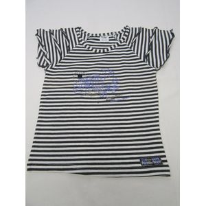 dirkje , meisje ,t-shirt korte mouw , streepje grijst /wit  , blauw tahiti,  4 jaar 104